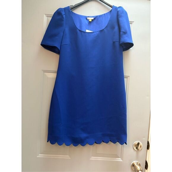 Anthropologie Blue Scalloped Hem Mini Dress‎ Short Puff Sleeve Party - Picture 2 of 12